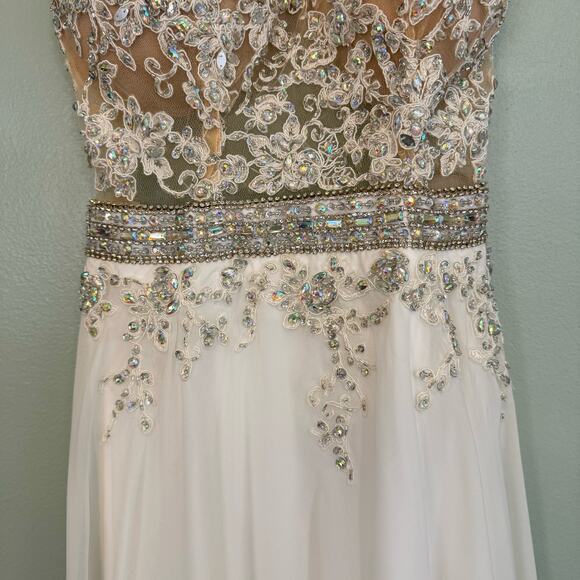 Aspeed USA Gown XS Wedding Bride Crystals Beaded Open Back Lace Sleeveless White - Picture 8 of 14